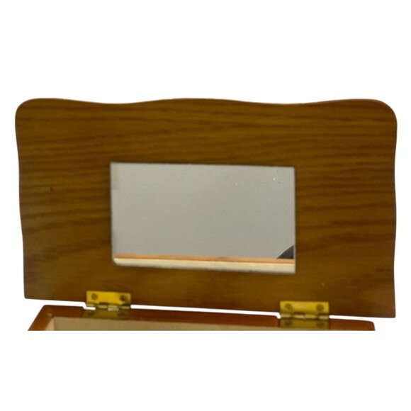 Vintage Wooden Jewelry Box With Brass Handles & Velvet Interior - Picture 4 of 8